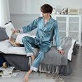 thumbnail image 1 of Pijamas bordados de primavera y otoño para parejas, ropa de casa de seda helada, conjunto de cárdigan de manga larga para hombres y mujeres, 1 of 6