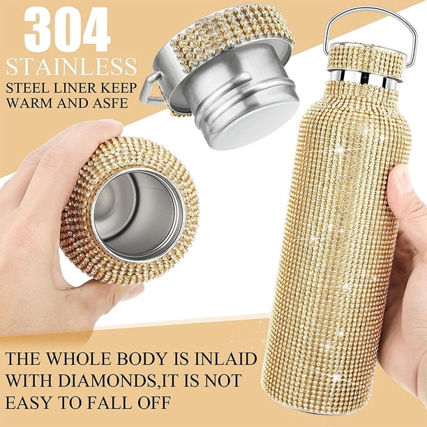 Inteprter 350/500/600/750ml Frasco de vacío con purpurina Diamante de imitación con asa Botella de café de moda Hervidor de acero inoxidable Suministros térmicos Negro/350ml