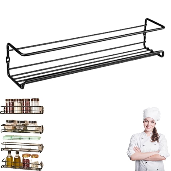No-Drill Wall-Mounted Spice Rack, Carbon Steel Kitchen Spice Rack for Hanging Condiments Storage, Wall Mount Seasoning Organizer for Kitchen Organization (Small)