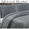 thumbnail image 6 of Cozy Line Dark Gray Velvet Basketweave Luxurious Velveteen Velour Super Soft Quilt Bedding Set, King, 6 of 7