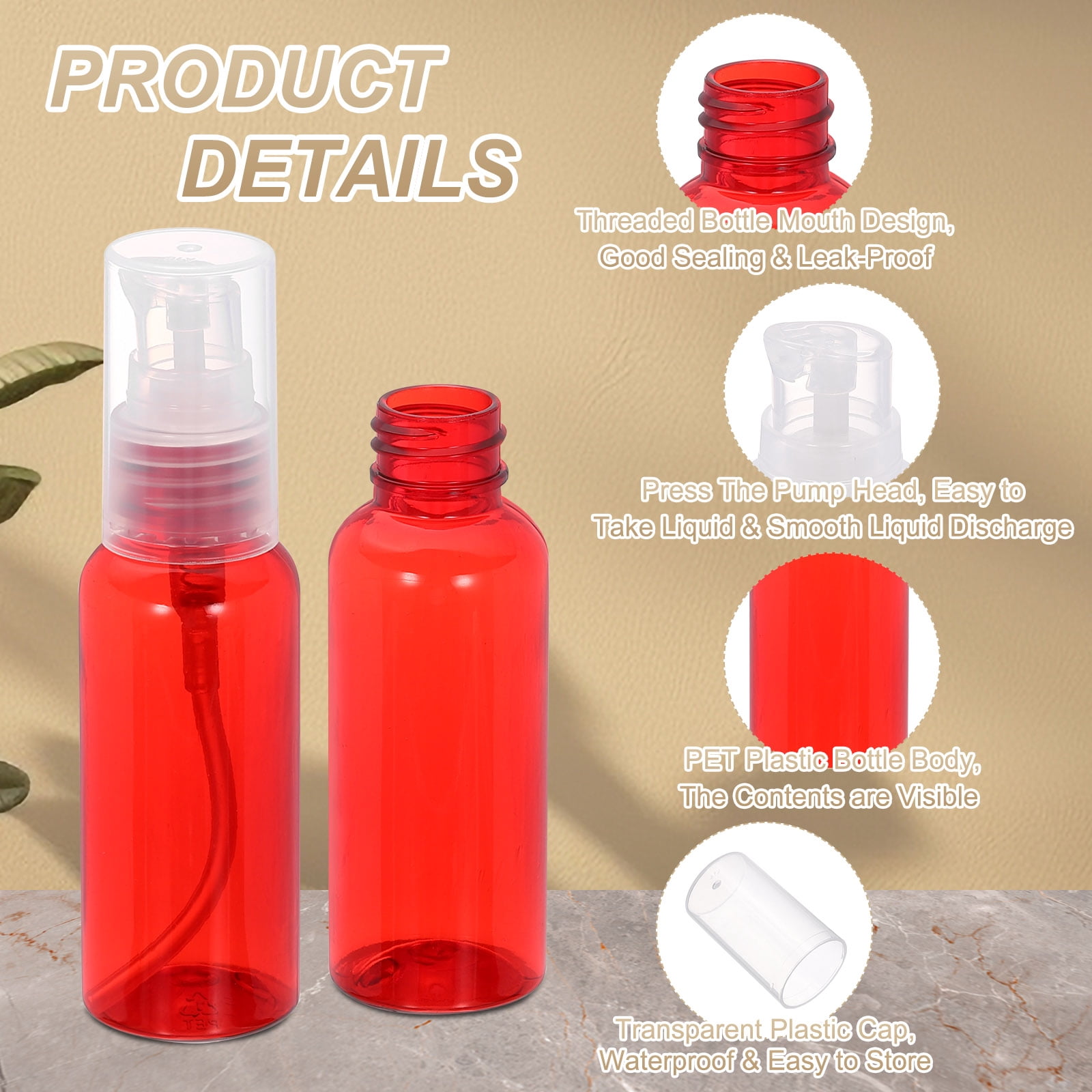 Uxcell 10Pcs Travel Pump Bottle, Empty Pump Bottle Dispenser, 1.7oz Clear Red