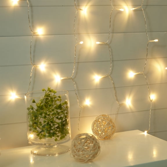 Mainstays 96-Count Indoor Curtain Lights, with Warm White LED Light Bulbs, Corded Electric
