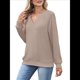 thumbnail image 3 of Sudaderas de Mujer, Camisetas de Larga con Cuello en V, Camisetas Básicas Informales para Otoño e Invierno. Caqui L, 3 of 10
