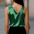thumbnail image 4 of Women's Satin Camisole, Solid Color Sleeveless V-Neck Tank Top, Elegant Silk Feel Casual Summer Blouse Green M, 4 of 8