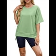 thumbnail image 3 of Camisetas de Gran Tamaño para Mujer, Cuello Redondo, Corta, Blusas Casuales de Verano, Blusas Holgadas de Corte Alto Verde XXL, 3 of 10