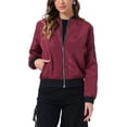 thumbnail image 1 of Abrigo casual con cremallera para mujer Inspire Chic, chaqueta tipo bomber, rompevientos con bolsillos, color rojo vino, 1 of 7