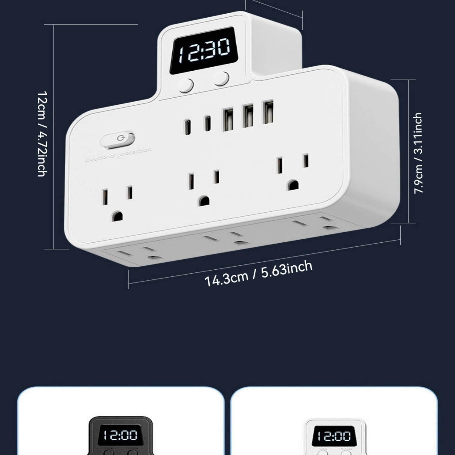 BEISHINK Comes With a Digital Clock Socket Extender, 6 Socket Surge Protectors, and 3 USB-A Ports (3 USB C) Wall Chargers, Suitable for Power Boards in Homes, Offices, and Dormitories