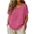 thumbnail image 3 of Diufon Cotton Linen Tees for Women Summer Casual Solid Color Tops Round Neck Short Sleeve T-Shirts, 3 of 7