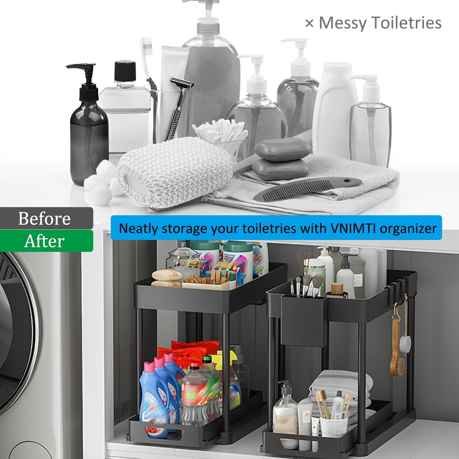 Highcool Under Sink Organizers and Storage, 2-Pack Pull Out Cabinet Organizer, 2-Tier Under Sink Shelf for Bathroom and Kitchen, Multi-purpose