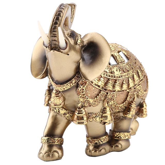 Feng Shui Lucky Golden Elephant Statue Sculpture Wealth Figurine Gift Home Decoration (L)