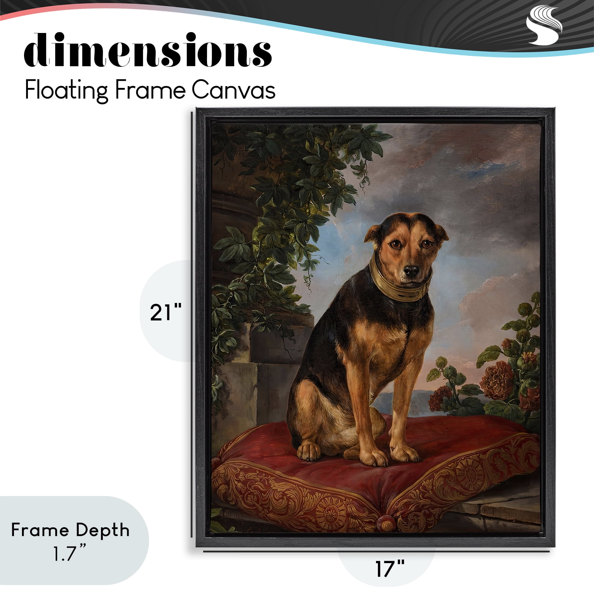 Stupell Industries Historical Dog on Cushion Black Framed Floater Canvas Wall Art, design by Lil' Rue