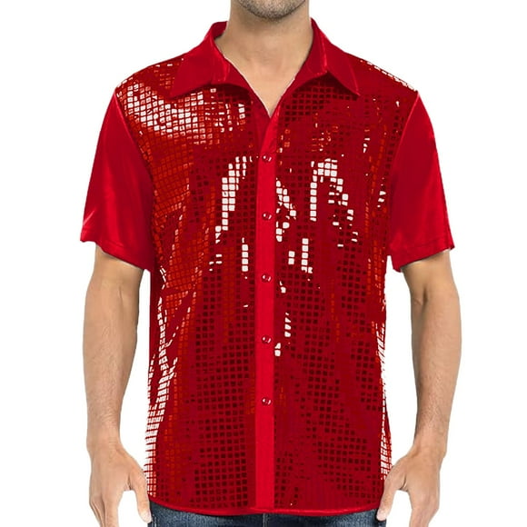 70s Disco Party Mens Fashion Shirt with Sparkling Sequins for Retro Style Celebration