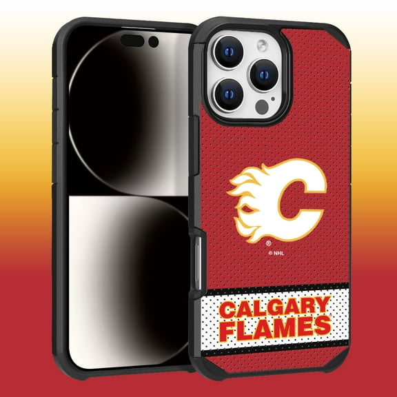 Apple iPhone 16 Pro Max (6.9) - NHL Licensed Calgary Flames Team Logo on Jersey Textured Dual Layer Case