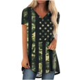 thumbnail image 2 of Fiudx Ofertas y Liquidaciones Blusas con Cuello En V de Manga Corta para Mujer, Top Informal con Estampado Del Día de La Independencia, Primavera y Verano, 2 of 4