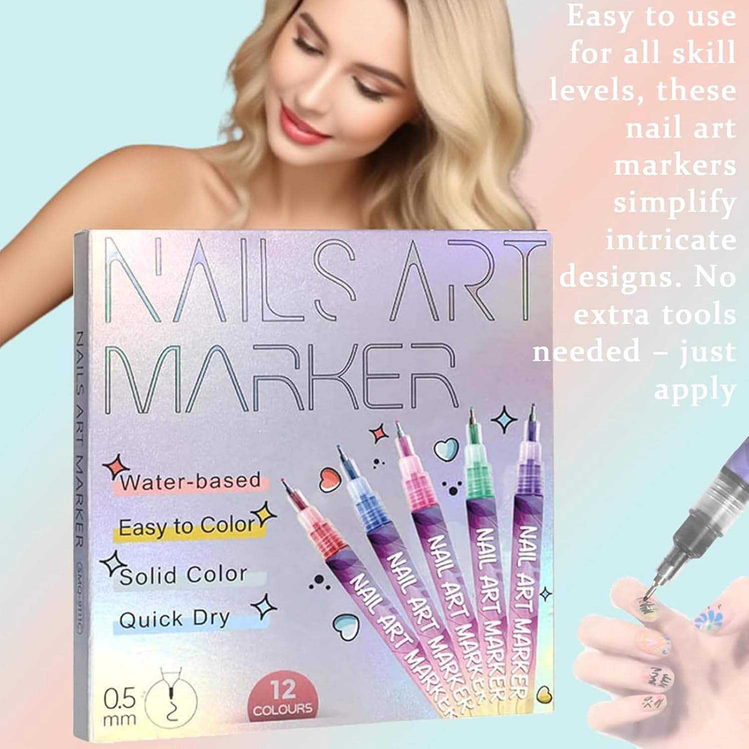 KANOHENO 12 Colors Nail Art Pens Set,0.01in Waterproof and Quick-Drying DIY Nails Art Drawing Painting Tools,Multicolor Gel Acrylic Painted Pen Kit