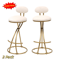 Tcbosik Upholstered Barstools Set of 2, Velvet Fabric Counter Height Stool with Back, Bar Stool with Metal Frame for Dining Room, Kitchen Island, Home Bar, Gold Creamy White