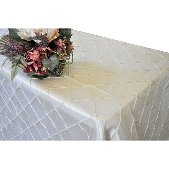 Wedding Linens Inc. 90"x156" Rectangular Pintuck Taffeta Linen Tableccloth for Party Wedding Reception Catering Dining Home Table Cover Linens - Ivory