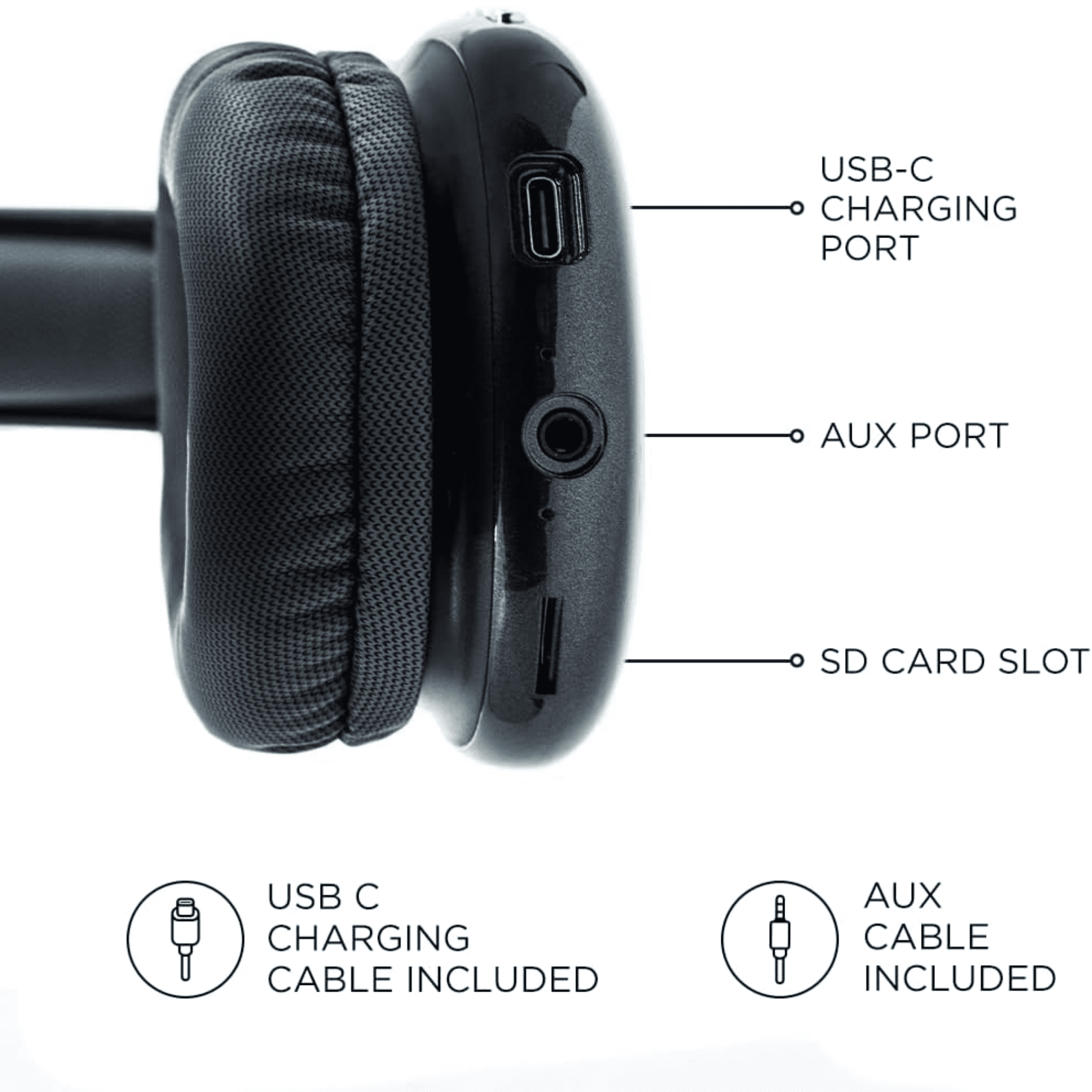 iJoy Ultra Over-Ear Wireless Bluetooth Headphones, Noise Canceling, Built-in Mic, Aux Backup, 10 H Playtime, Comfortable Design – Great Travel Gift