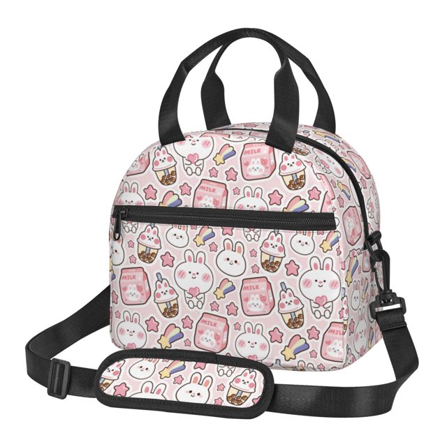 Lukts Cute Rabbit Pattern Lunch Bag Insulated Lunch Box Crossbody Lunch Cag Lunch Container Cooler Cooling Tote for Adult Men Women