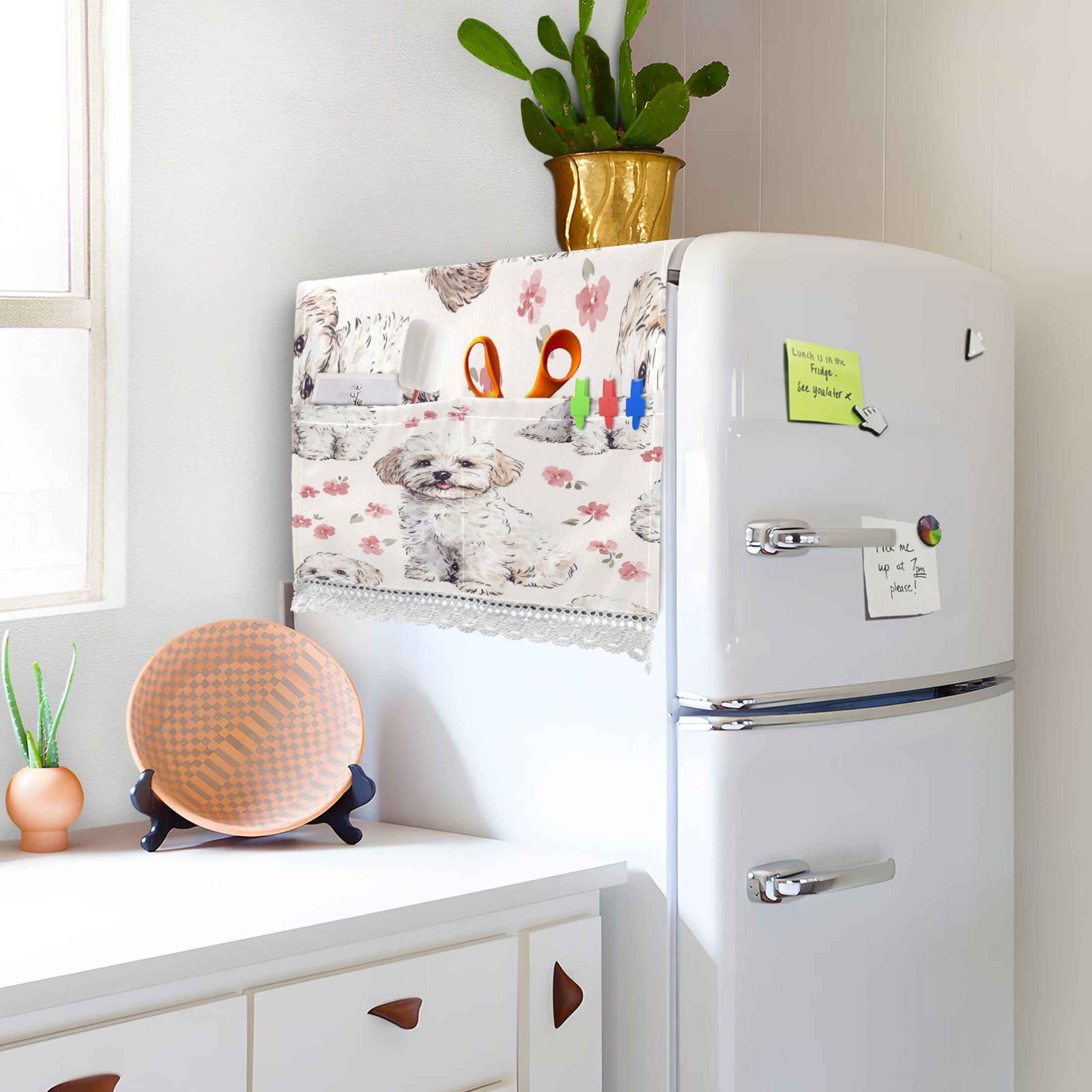 Lovely DogWasher and Dryer Covers Dust-Proof and Oil Resistant Fridge Cover with 4 Storage Pockets Washing Machine Top Cover for Laundry Kitchen Home 51.2 x 22 In