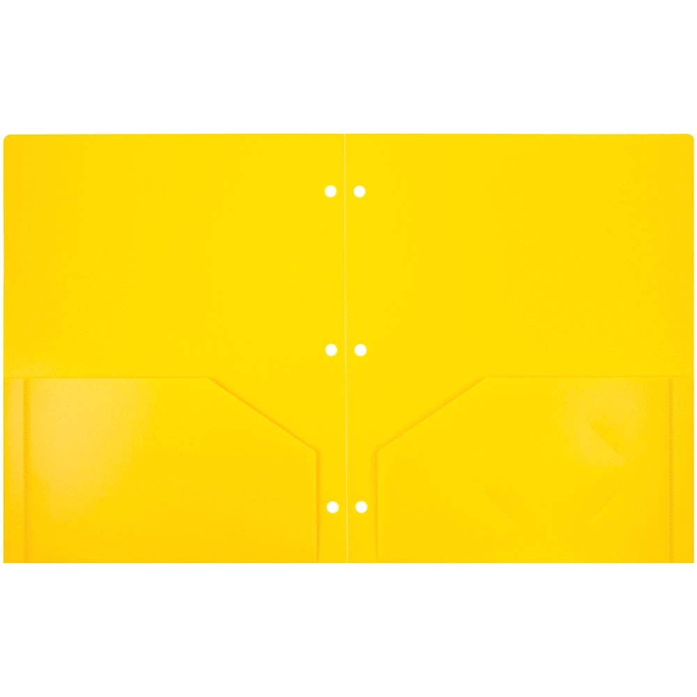 JAM Paper Plastic Two Pocket 3 Hole Punched Presentation School Folder, Yellow, 108/pack