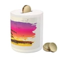 thumbnail image 3 of Luau Piggy Bank, Tropical Retro Sunset Palm Trees Jumping Dolphins on the Beach Scenery Illustration, Ceramic Coin Bank Money Box for Cash Saving, 3.6" X 3.2", Multicolor, by Ambesonne, 3 of 4
