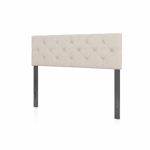 ELLEGNT Queen/Full Size Upholstered Headboard – Tufted Linen, Foam Padding, Wood Legs, 2 Adjustable Widths, Bedroom Mount Panel, Beige
