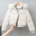 thumbnail image 4 of Rutainlusire Women's Hooded Puffer Jacket, Zip and Snap Front Winter Coat with Faux Fur Trim and Pockets, Warm Short Outerwear for Cold Weather, 4 of 6