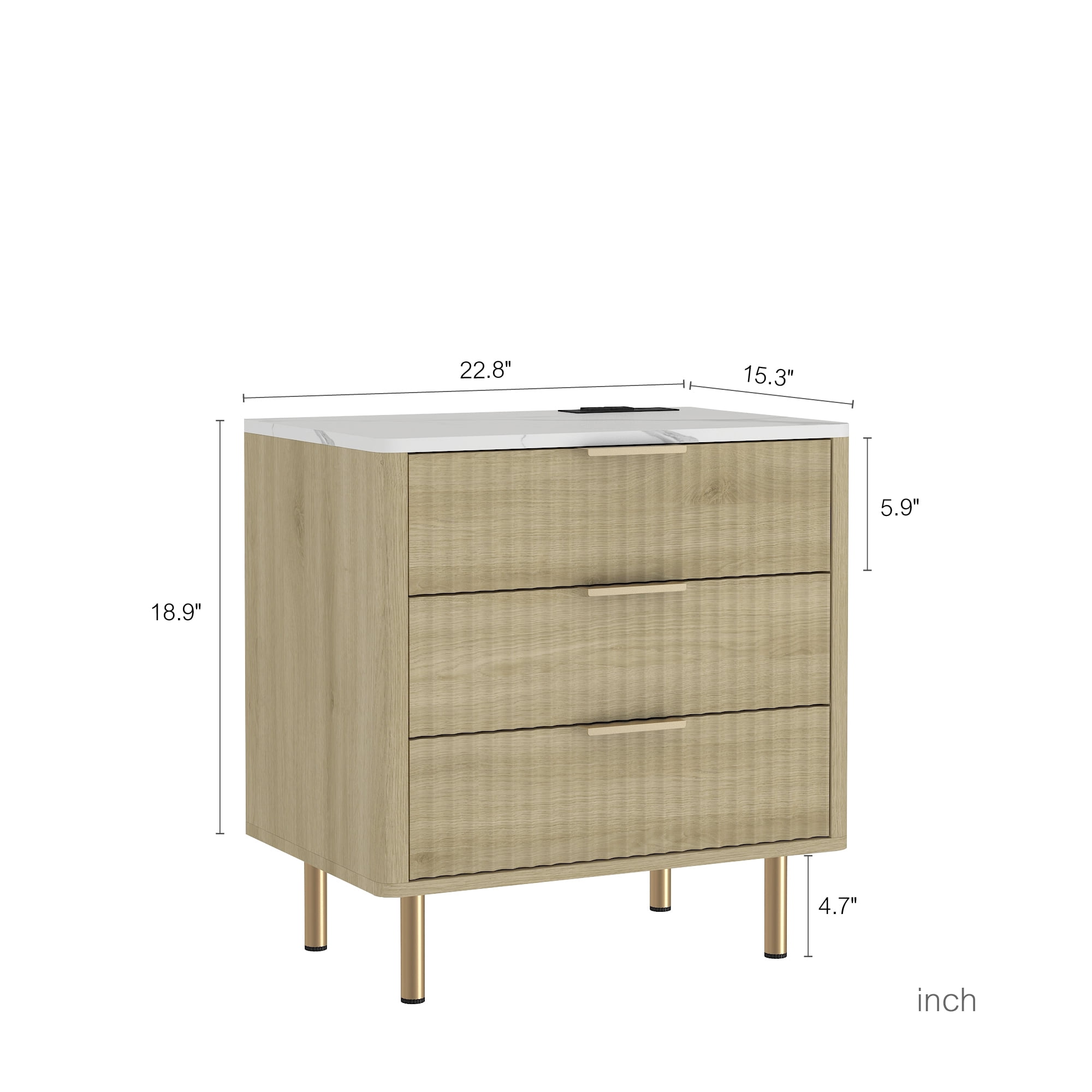 Aukfa Smart 3 Drawer Nightstand with Charging Station, Side Table with Voice-Controlled 7-Color LED Light,Natural