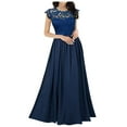 thumbnail image 2 of TANGNADE Chiffon Dress Chiffon Stitching Lace Dress Bridesmaids Evening Gowns Women Navy Blue + M, 2 of 5