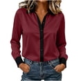 thumbnail image 2 of SEROYE Women's Button Down Shirt Color Block Long Sleeve Classic Fit Collared Blouse Dressy Casual Office Work Tops (M, Wine), 2 of 7