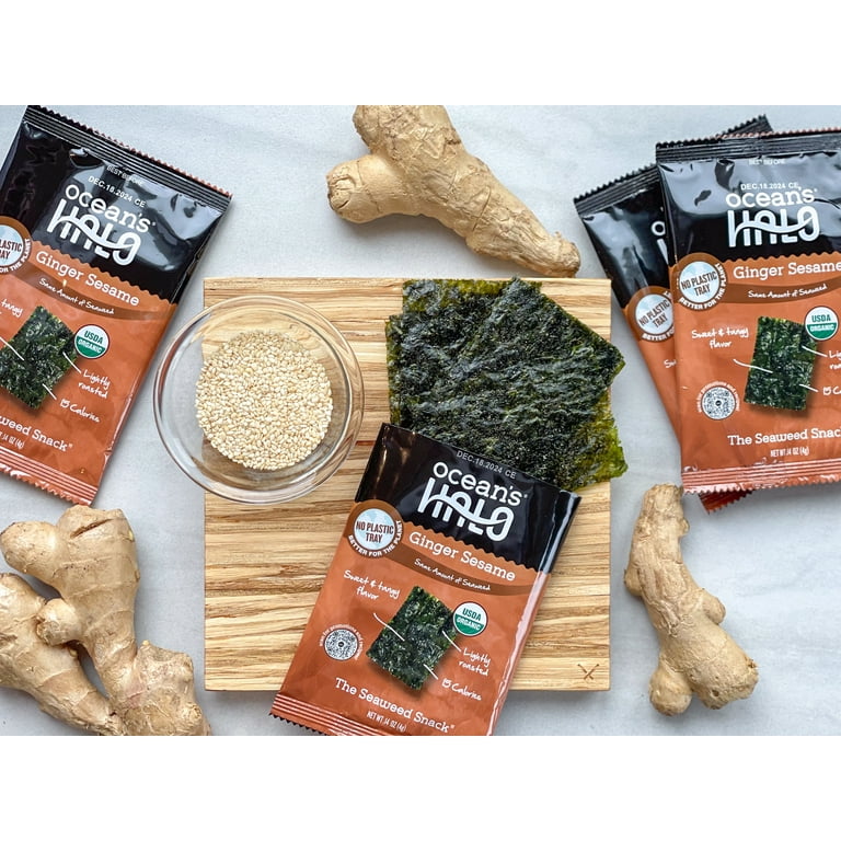 Ocean's Halo Organic Ginger Sesame Seaweed Snack, Crispy Nori
