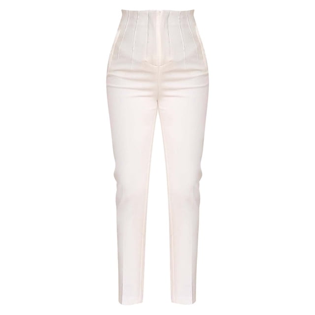 Pantalones de vestir Prolriy para mujer, tallas grandes, cintura alta, elásticos, para trabajo, informales, rectos, de negocios, con bolsillo, color blanco, talla S