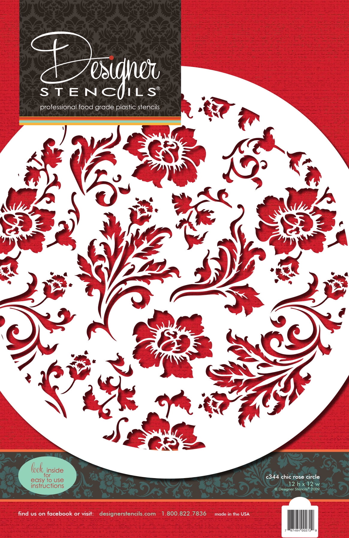 Designer Stencils C344 Chic Rose Circle Cake Stencil, Beige/semi