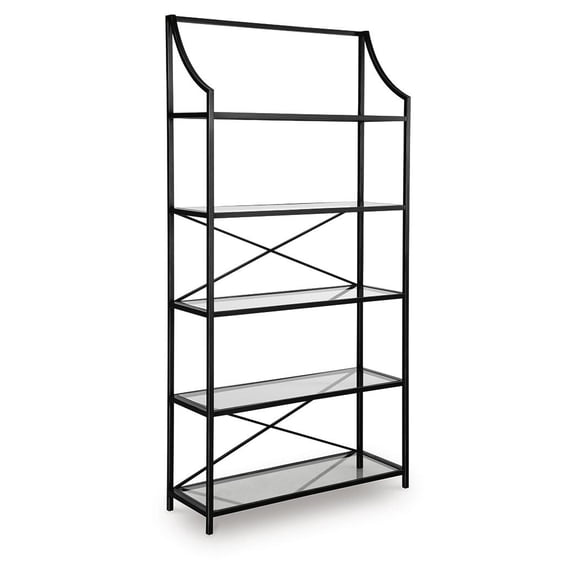 Dakerwell 72" Glass Bookcase with Metal Frame - 5 Shelf Display Storage Unit, Antique Black Finish