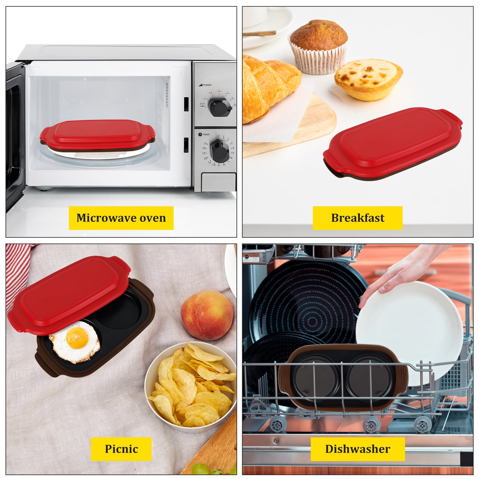 Qenwkxz Microwave Egg Fryer 2 Cavity Silicone Microwavable Egg Poacher and Fryer for Breakfast Sandwiches Dishwasher Safe