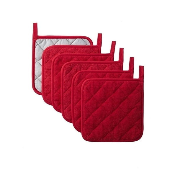 6 Pack Kitchen Pot Holders Sets Heat Resistant Cotton Oven Hot Pads and Mitts for Cooking Baking 7x7'' Red NOVATRAX