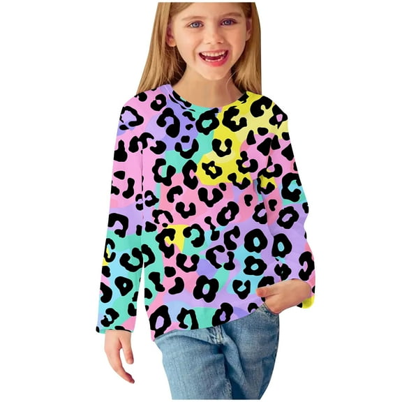 Iyufng Girls Long Sleeve Shirts Kids Print Crew Neck T-Shirt Casual Tunic Tops