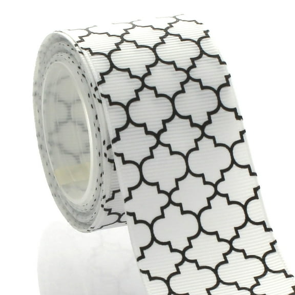1.5" Black Quatrefoil Grosgrain Ribbon 5 Yard