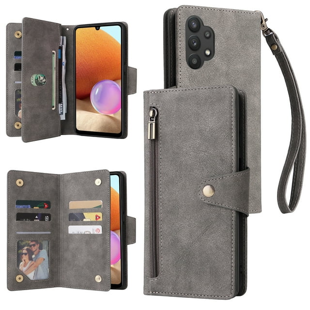Case for Samsung Galaxy A32 4G Magnetic Leather Zipper Wallet Cover Card Holder