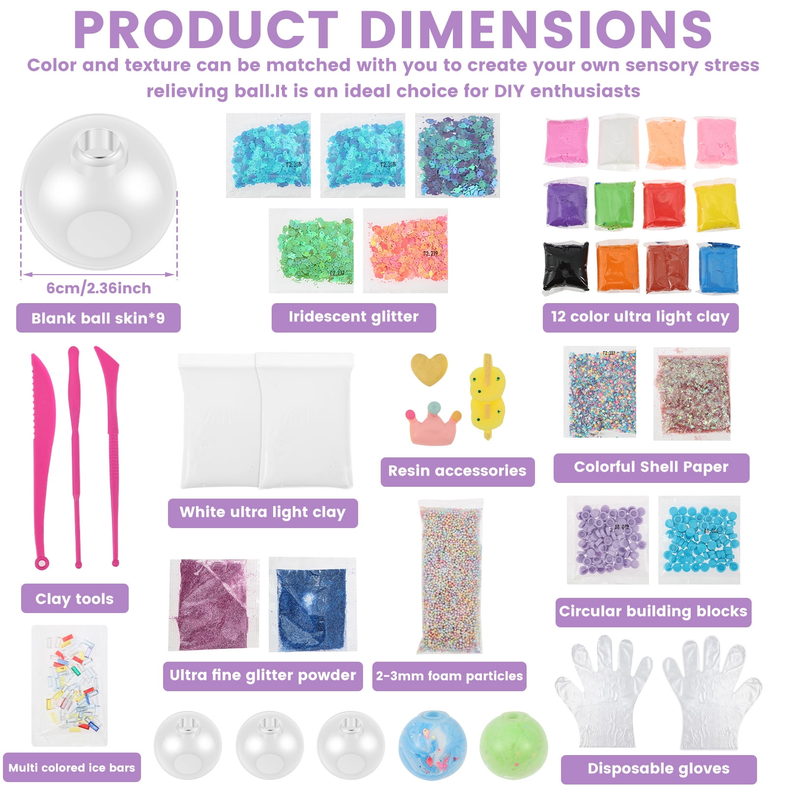 DIY Stress Ball Making Kit-Easy DIY- 9 TPR Skins, 15 Fillers, Create ASMR Anxiety Relief Toys, Handmade Squishy Stress Balls, Self-Care Gifts for Women, Crunchy Relaxing