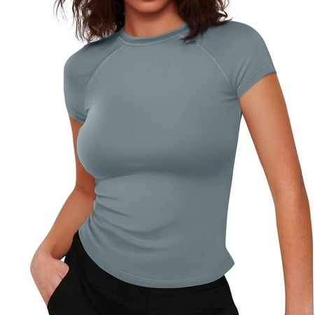 3/4 Sleeve Tops For Women  Going Out Crop Tops Casual Slim Short Crewneck Bottom Shirt Outerwear Tops Womens Trendy Lace Corset Tops Women Plus Size Tank Tops Blouses Casual (XXL  Gray) ZMTing