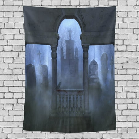 POPCreation Gothic Castle Tapestry Dark Gothic Skull Cross Tombstone Fabric Tapestry Throw Dorm bedroom Art Home Decor Tapestry Wall Hanging 40x60 inches