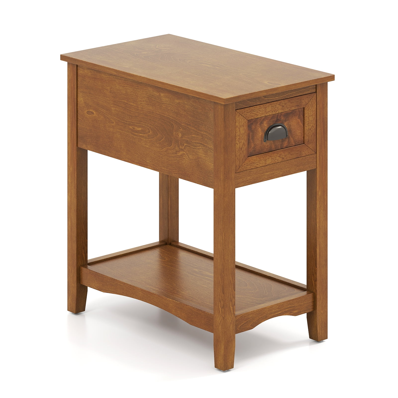 Gymax Set of 2 Contemporary Side End Table Compact Table w/ Drawer Nightstand Tawny