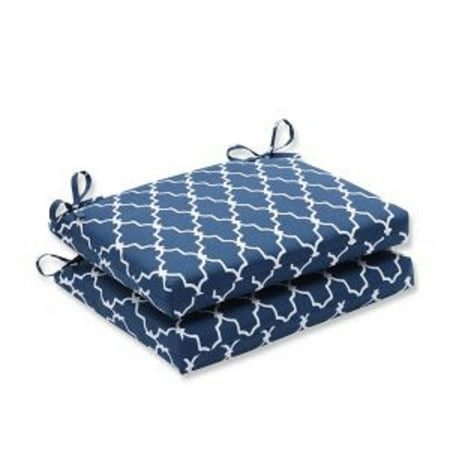 Set of 2 Moroccan Gate Navy Blue and White Outdoor Patio Chair Seat
