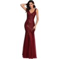 thumbnail image 3 of Sleeveless Double V-Neck Long Mermaid Sequin Formal Evening Dresses, 3 of 5