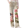 thumbnail image 4 of Women's Independence Day Pants United States USA Flag Print Elastic High Waist Pants Wide Leg Classic Fit Comfy Daily Wear Pajama Bottoms, #01 Coffee, XL, 4 of 5