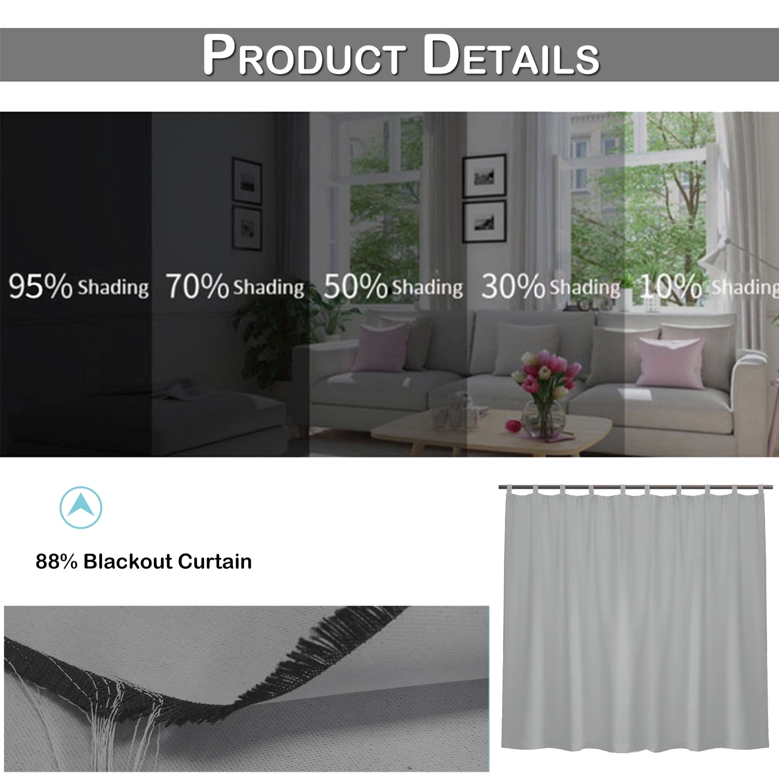 DONGPAI Extra Wide Outdoor Curtain for Patio Waterproof, Detachable Sticky Tab Top Thermal Insulated Privacy Outdoor Dividers for Porch, 1 Panel, 100''x 84'', Gray