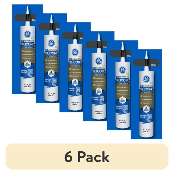 (6 pack) GE Advanced Silicone Window & Door Sealant, Pack of 1, Black 10.1 fl oz Cartridge