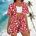 thumbnail image 2 of Women's Summer 2 Piece Shorts Set Button Down Short Sleeve Shirt Drawstring Shorts Beach Casual, 2 of 6